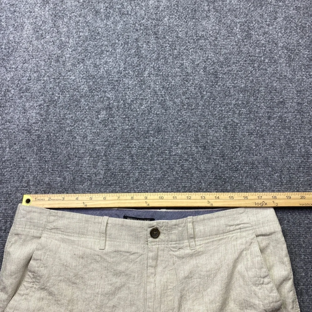 Banana Republic Mens Sz 35 Linen Cotton Pinstripe Pants Cream Tan Straight Leg